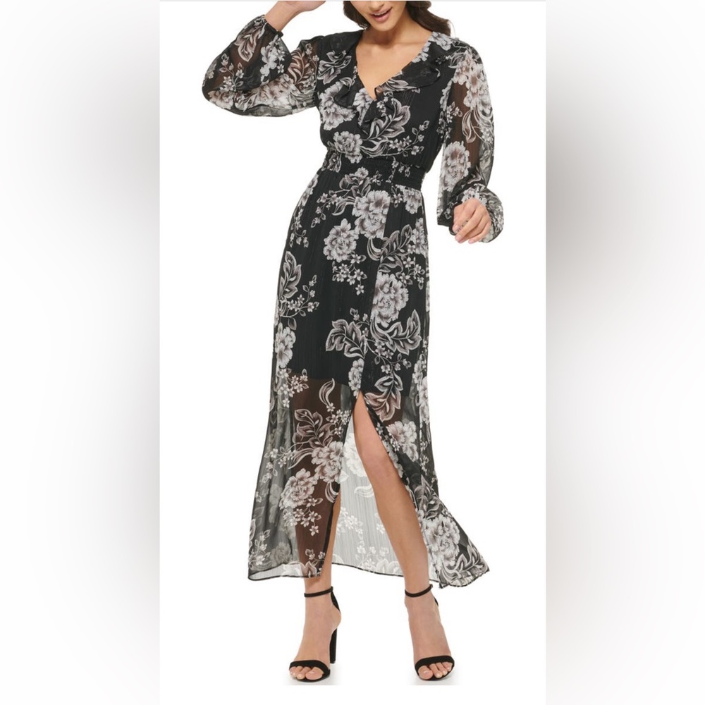 Guess v-neck long sleeve floral maxi - size 10